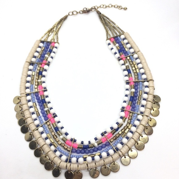 3/$30 HOT PINK BLUE SEQUIN BEAD COIN BIB STATEMENT BOHO TRIBAL NECKLACE COLORFUL - Picture 6 of 16